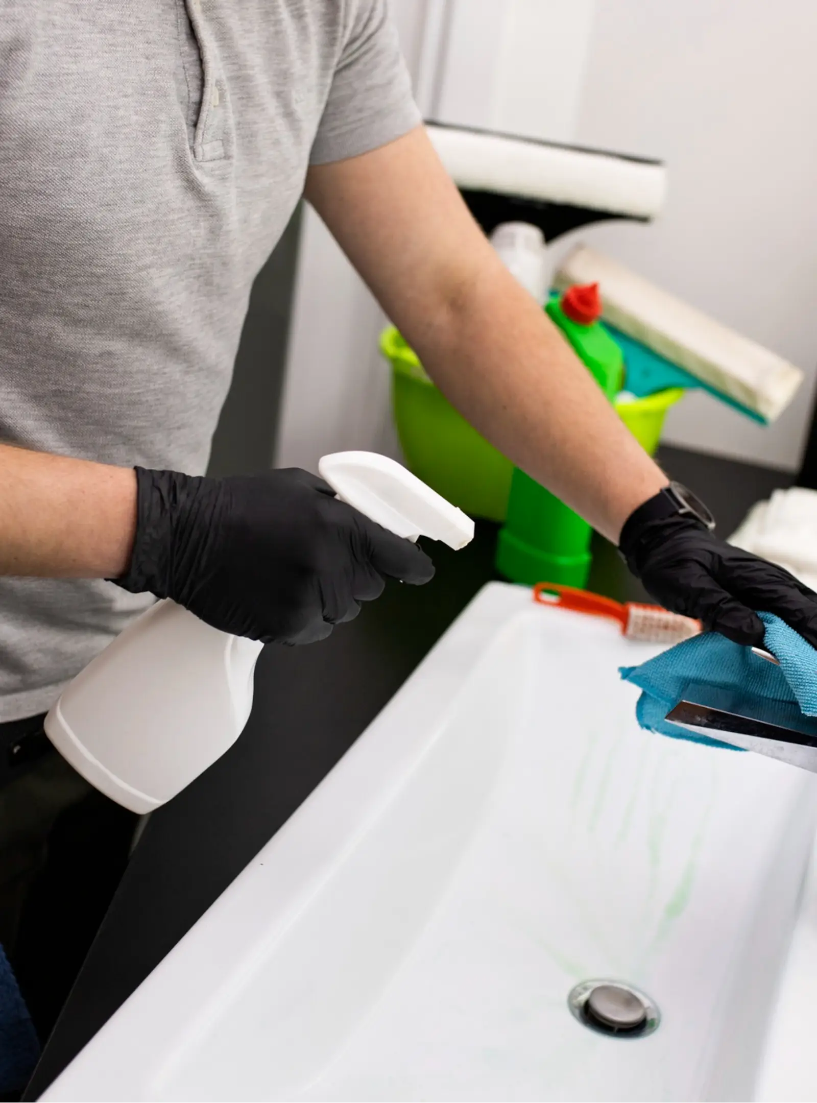 Man doing professional home cleaning service <br />Man doing professional home cleaning service